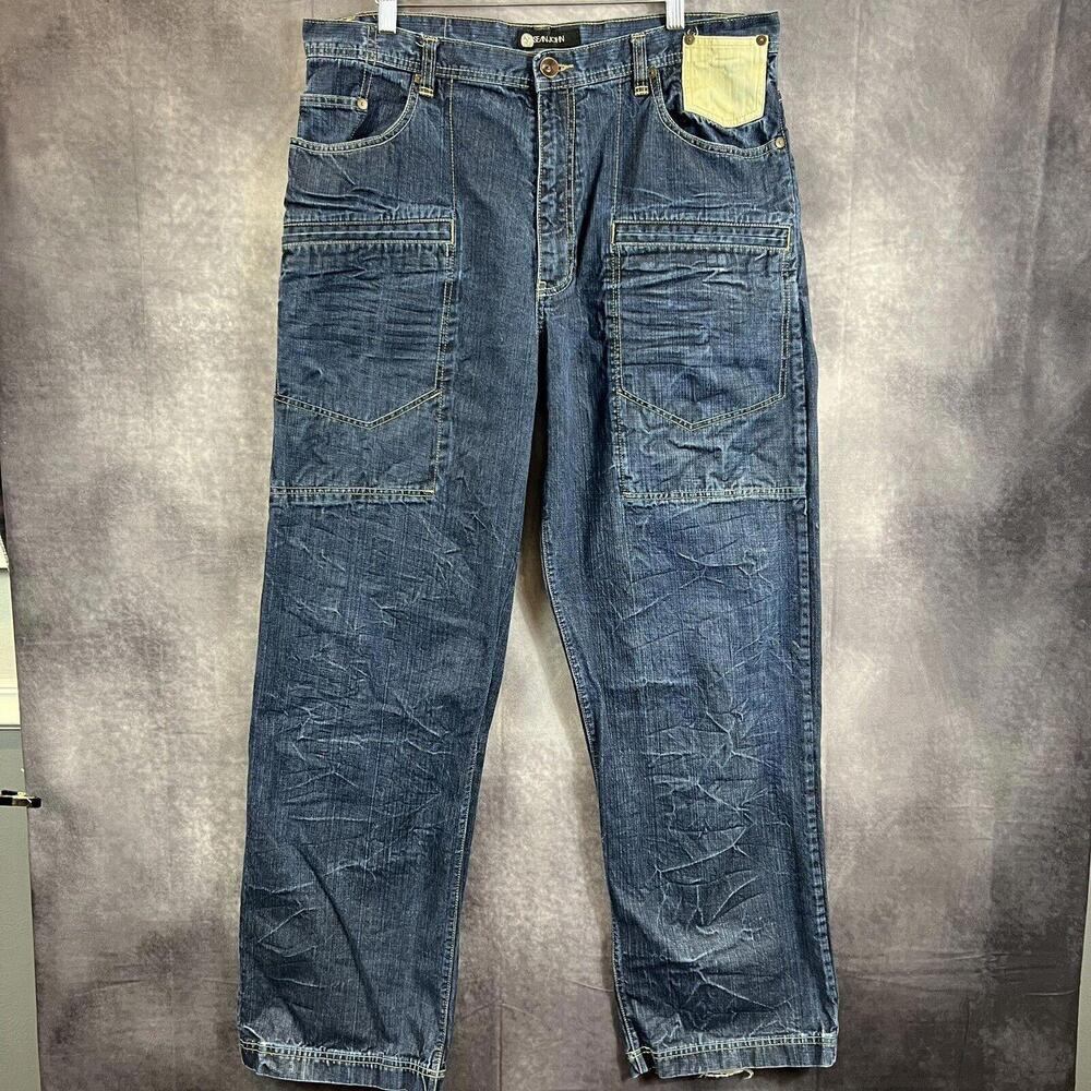 Vintage Y2k Sean John Jeans Men 36x34 Denim Logo Baggy Hip Hop Loose Straight